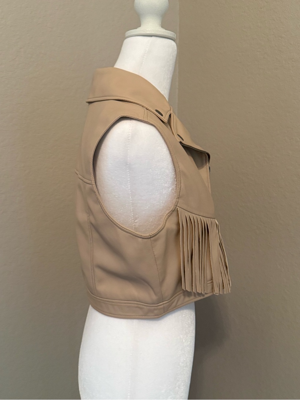 Fringe Moto Vest - Beige Faux Leather - Picture 6 of 13